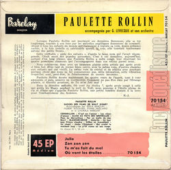 [Pochette de Julie (Paulette ROLLIN) - verso]