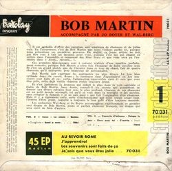 [Pochette de Au revoir Rome (Bob MARTIN) - verso]