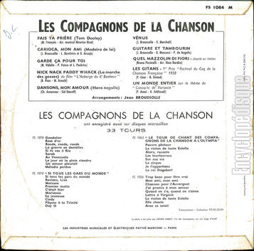 [Pochette de Les compagnons de la Chanson  travers le monde (Les COMPAGNONS DE LA CHANSON) - verso]