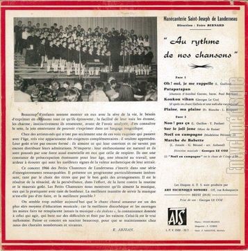 [Pochette de Au rythme de nos chansons… (MANCANTERIE DES PETIS CHANTEURS DE LANDERNEAU) - verso]
