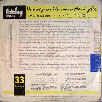 [Pochette de Donnez-moi la main mam’zelle (Bob MARTIN) - verso]