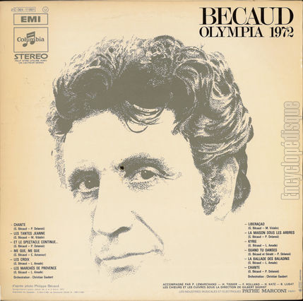 [Pochette de Olympia 72 (Gilbert BCAUD) - verso]