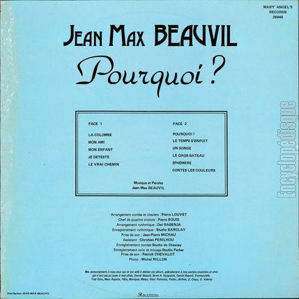 [Pochette de (La) colombe (ou Pourquoi ?) (Jean Max BEAUVIL) - verso]