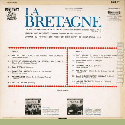 [Pochette de La Bretagne / Ar Breiz (FOLKLORE) - verso]
