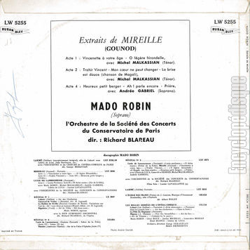 [Pochette de Extraits de Mireille (Mado ROBIN) - verso]