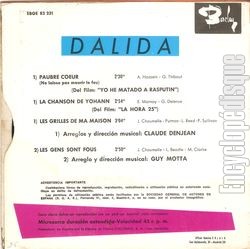 [Pochette de Pauvre cœur (DALIDA) - verso]