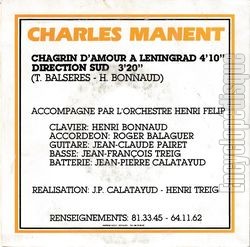 [Pochette de Chagrin d’amour  Leningrad / Direction Sud (Charles MANENT) - verso]