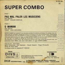 [Pochette de Pas mal paler les musiciens (SUPER COMBO) - verso]
