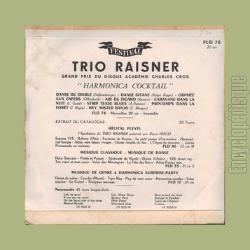 [Pochette de Harmonica cocktail (Albert RAISNER) - verso]