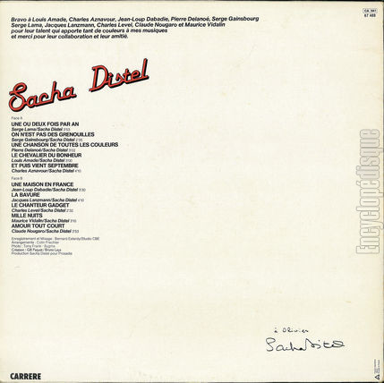 [Pochette de Musique et couleurs (Sacha DISTEL) - verso]