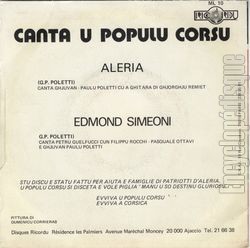 [Pochette de Aleria (CANTA U POPULU CORSU) - verso]