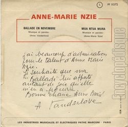 [Pochette de Ballade en novembre (Anne-Marie NZIE) - verso]