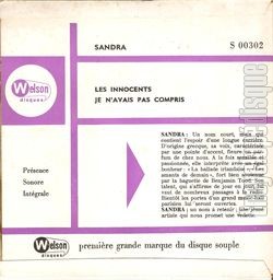 [Pochette de Je te tendrai les bras (SANDRA) - verso]