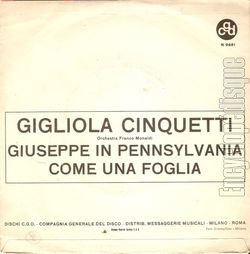 [Pochette de Giuseppe in Pennsylvania (Gigliola CINQUETTI) - verso]