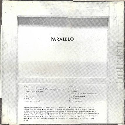 [Pochette de Paralelo (Pascal COMELADE) - verso]