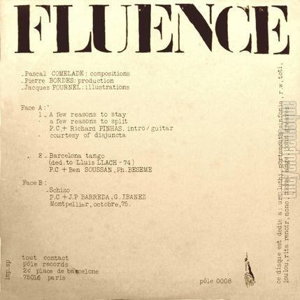 [Pochette de Fluence (Pascal COMELADE) - verso]
