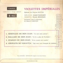 [Pochette de Violettes impriales (Andr DASSARY et Nicole BROISSIN) - verso]