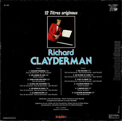 [Pochette de Couleur tendresse (Richard CLAYDERMAN) - verso]
