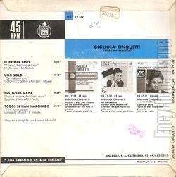 [Pochette de El primer beso (Gigliola CINQUETTI) - verso]