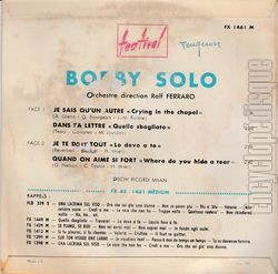 [Pochette de Bobby SOLO -  Je sais qu’un autre  (Les FRANCOPHILES) - verso]