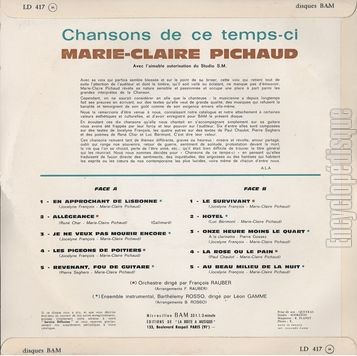 [Pochette de Chansons de ce temps-ci (Marie-Claire PICHAUD) - verso]