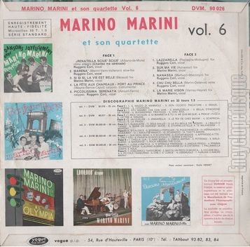 [Pochette de Le quartette Marino Marini -  volume 6  (Les FRANCOPHILES) - verso]