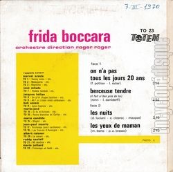 [Pochette de On n’a pas tous les jours vingt ans (Frida BOCCARA) - verso]