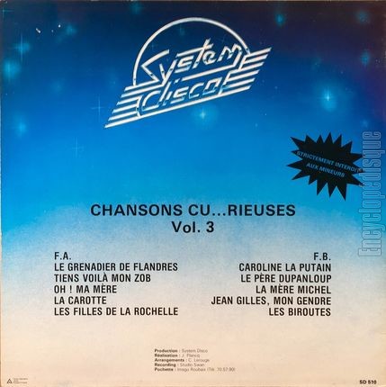 [Pochette de Chansons cu…rieuses vol 3 (CHANSONS CU…RIEUSES) - verso]