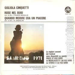 [Pochette de Rose Nel Buio (Gigliola CINQUETTI) - verso]