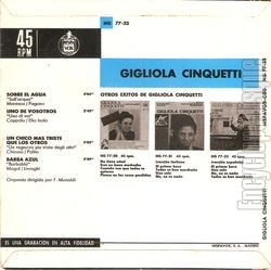 [Pochette de Sobre el agua (Gigliola CINQUETTI) - verso]