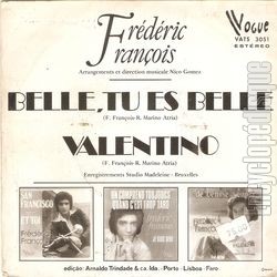 [Pochette de Belle, tu es belle (Frdric FRANOIS) - verso]