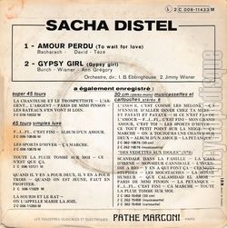 [Pochette de Amour perdu (Sacha DISTEL) - verso]