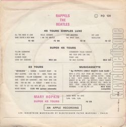 [Pochette de Mary HOPKIN -  Le temps des fleurs  (Les FRANCOPHILES) - verso]