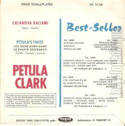 [Pochette de Casanova baciami (Petula CLARK) - verso]
