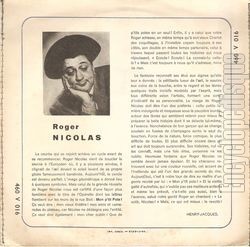 [Pochette de 4 succs de l’oprette " Mon p’tit pote " - Je suis comme a - N1 (Roger NICOLAS) - verso]