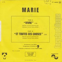 [Pochette de Vivre (MARIE (alias de Marie-France DUFOUR)) - verso]