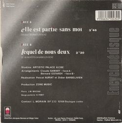 [Pochette de Elle est partie sans moi (Laurent MORAIN) - verso]