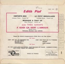 [Pochette de  quoi a sert l’amour (dith PIAF et Tho SARAPO) - verso]