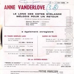 [Pochette de Mlodie pour un retour (Anne VANDERLOVE) - verso]