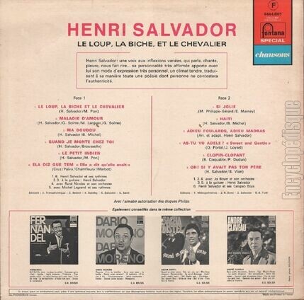 [Pochette de Le loup, la biche et le chevalier (Henri SALVADOR) - verso]