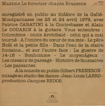 [Pochette de Maxime Le Forestier chante Brassens (Maxime LE FORESTIER) - verso]