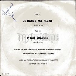 [Pochette de Je range ma plume (JOS (2)) - verso]