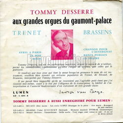 [Pochette de Tommy Desserre  l’orgue de cinma (Tommy DESSERRE) - verso]
