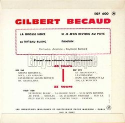 [Pochette de Chansons  la Une: La grosse noce (Gilbert BCAUD) - verso]