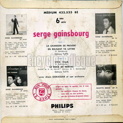 [Pochette de La chanson de Prvert (Serge GAINSBOURG) - verso]