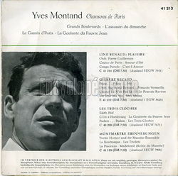 [Pochette de Chansons de Paris (Yves MONTAND) - verso]