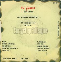 [Pochette de Tu fumes… (Didier ANDRESS) - verso]