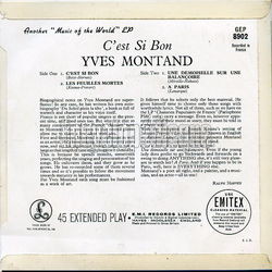 [Pochette de C’est si bon (Angleterre) (Yves MONTAND) - verso]
