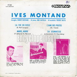 [Pochette de La vie en rose (Ives MONTAND) - verso]