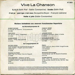 [Pochette de Vive la chanson (COMPILATION) - verso]